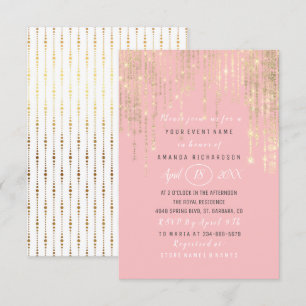 Bridal Shower Sweet 16th Pink Rose Gold Stripes Invitation