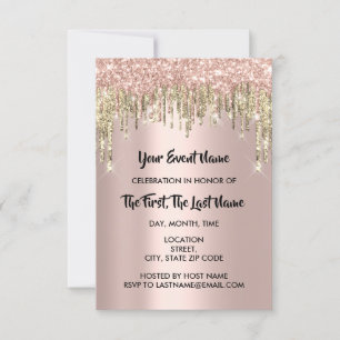 Bridal Shower Sweet 16th Rose Glitter Drips Invitation