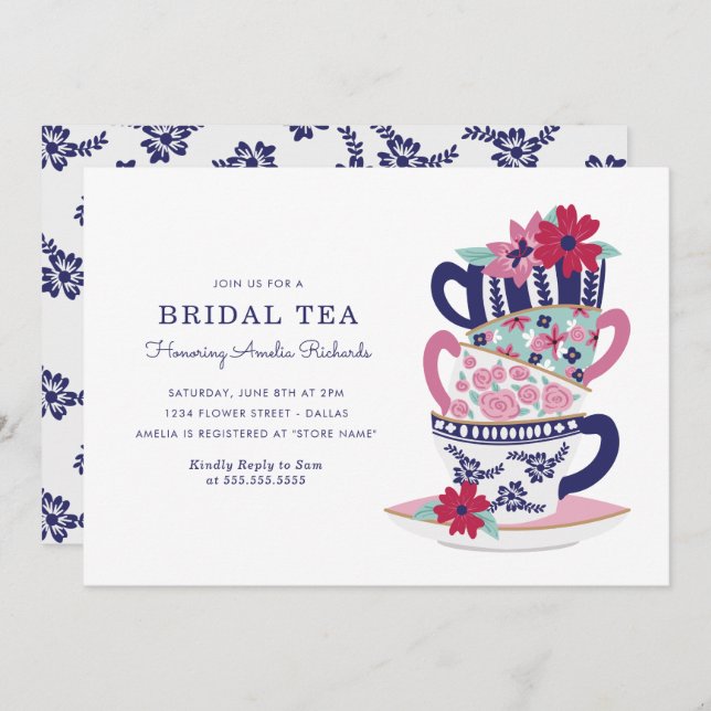 Bridal Shower Tea Cups Invitation (Front/Back)
