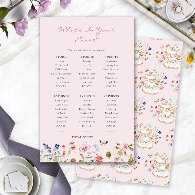 Bridal Shower Tea Game (Pink Bridal Shower What's In Your Purse Tea Game by Painted Paperie
)
