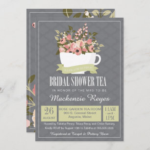Bridal Shower Tea Invitation, Sage Green & Pink Invitation