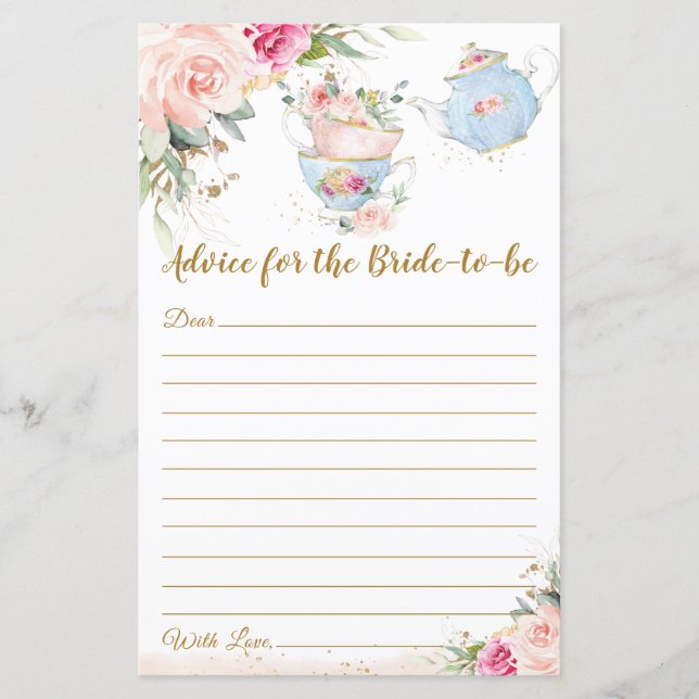 Bridal Shower Tea Party Advice for Bride to Be  (Front)