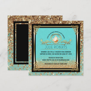 Bridal Shower Tea Party Blue Gold Invitation