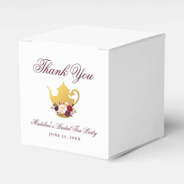 Bridal Shower Tea Party Burgundy Floral Thank You Favour Box (Front Side)