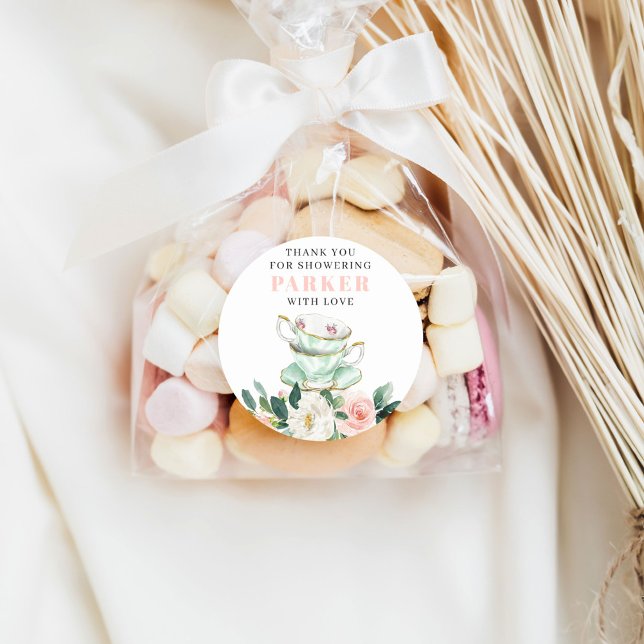 Bridal Shower Tea Party Classic Round Sticker (Creator Uploaded)