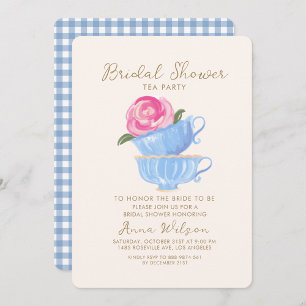 BRIDAL SHOWER TEA PARTY FLOWER PINK BLUE  INVITATION