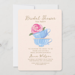 BRIDAL SHOWER TEA PARTY FLOWER PINK BLUE INVITATION