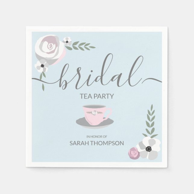 Bridal Shower Tea Party Flower tea cup drawing Napkin (Front)