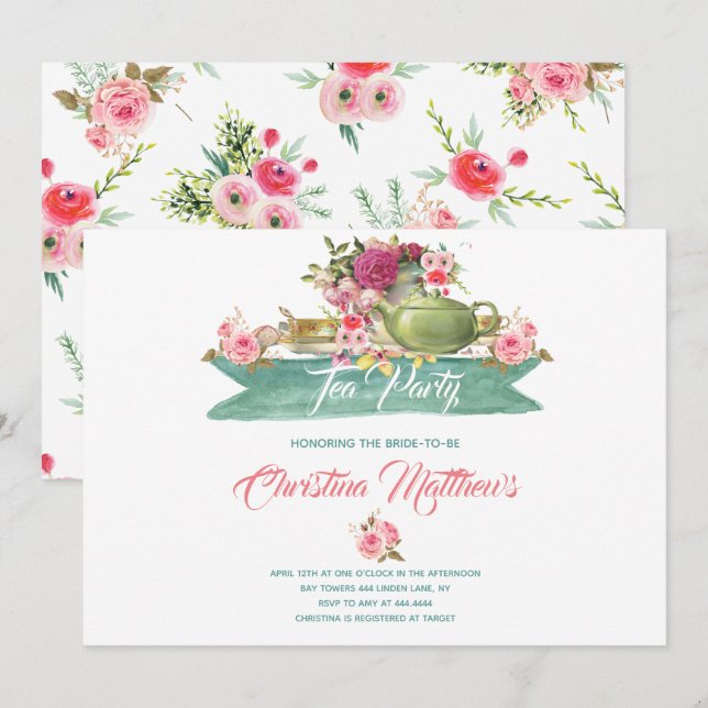 Bridal Shower Tea Party Invitation (Front/Back)