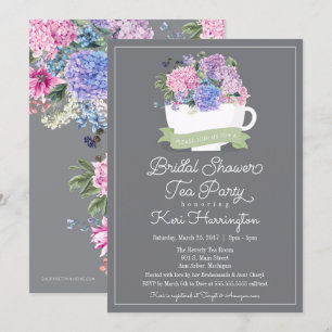 Bridal Shower Tea Party Invitation and Hydrangeas