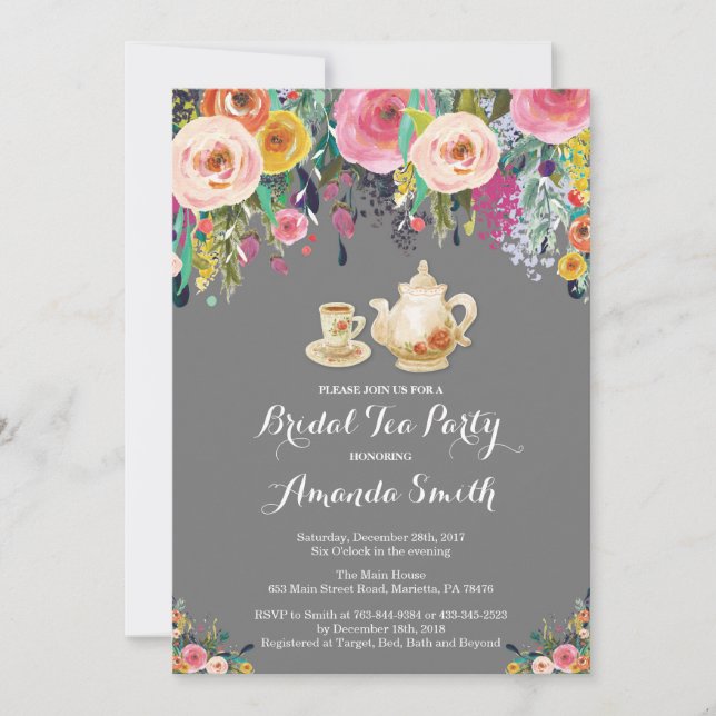 Bridal Shower Tea Party Invitation Floral (Front)