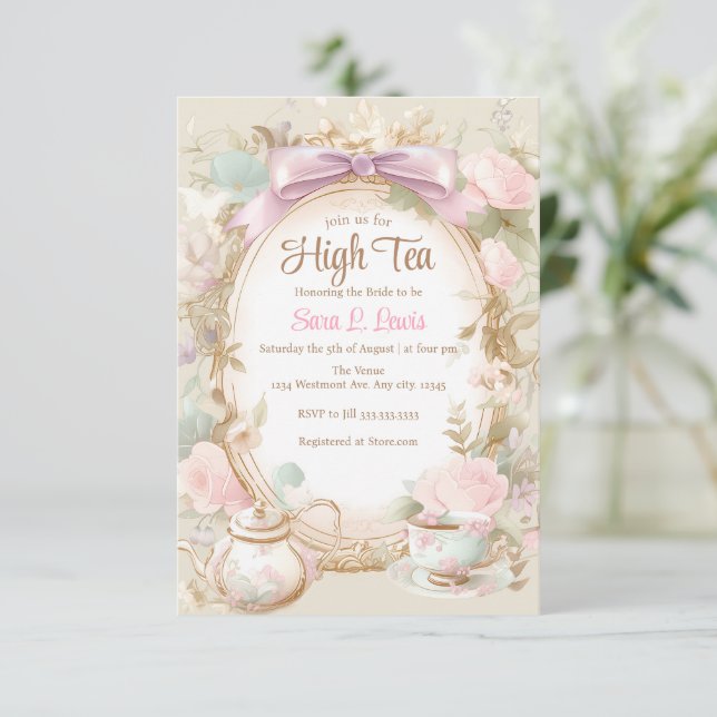 Bridal shower tea party invitation High Tea shower (Standing Front)