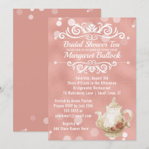 Bridal Shower Tea Party Invitation Rose Gold