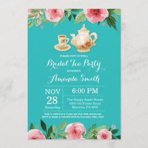 Bridal Shower Tea Party Invitation Teal Turquoise