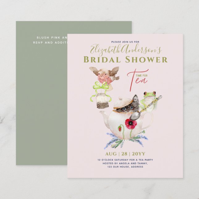 Bridal Shower Tea Party Invitations Cute Fun  (Front/Back)