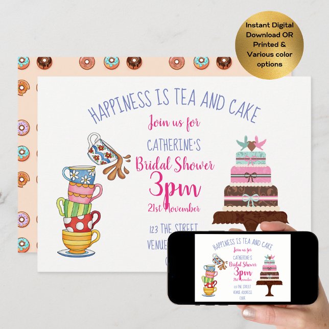 Bridal Shower Tea Party Invite Cute Cake Teacups (Creator Uploaded)