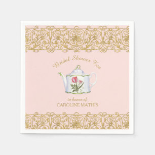 Bridal Shower Tea Party Luncheon Pink Gold Floral Napkin