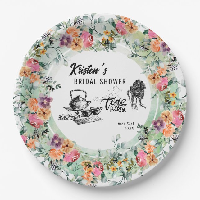 Bridal Shower Tea Party Paper Plate (Front)