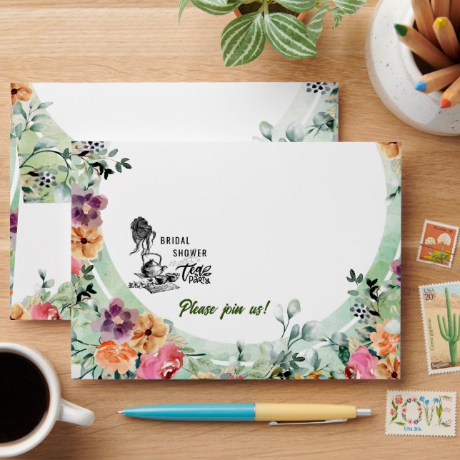 Bridal Shower Tea Party Personalised Envelope (Desk)
