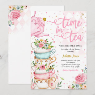Bridal Shower Tea Party Pink And Gold Floral Invitation