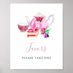 Bridal Shower Tea Party Pink Favours Sign Cute