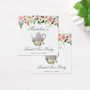 Bridal Shower Tea Party Pink Floral Silver Tags