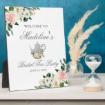Bridal Shower Tea Party Pink Floral Silver Welcome Plaque<br><div class="desc">Watercolor Pink Floral Silver Bridal Shower Tea Party Welcome Plaque</div>
