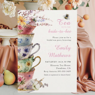 Bridal Shower tea Party Pink Floral Watercolor Invitation