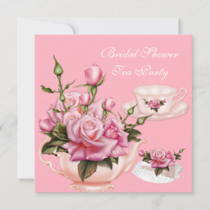 Bridal Shower Tea Party Pink Rose Teapot 2 Invitation