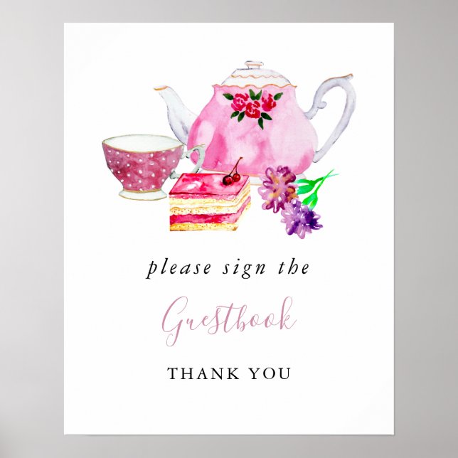 Bridal Shower Tea Party Pink Sign the Guestbook (Front)