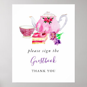 Bridal Shower Tea Party Purple Sign the Guestbook