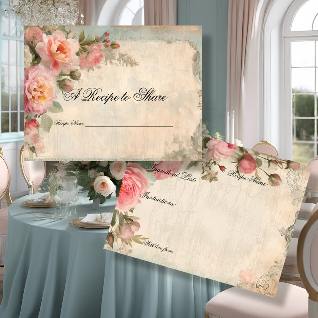 Bridal Shower Tea Party Recipe Blue Rose Floral Postcard (Creator Uploaded)