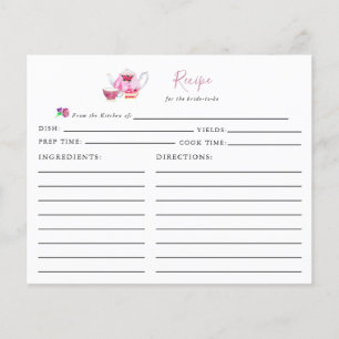 Bridal Shower Tea Party Recipe Card Dusty Rose
