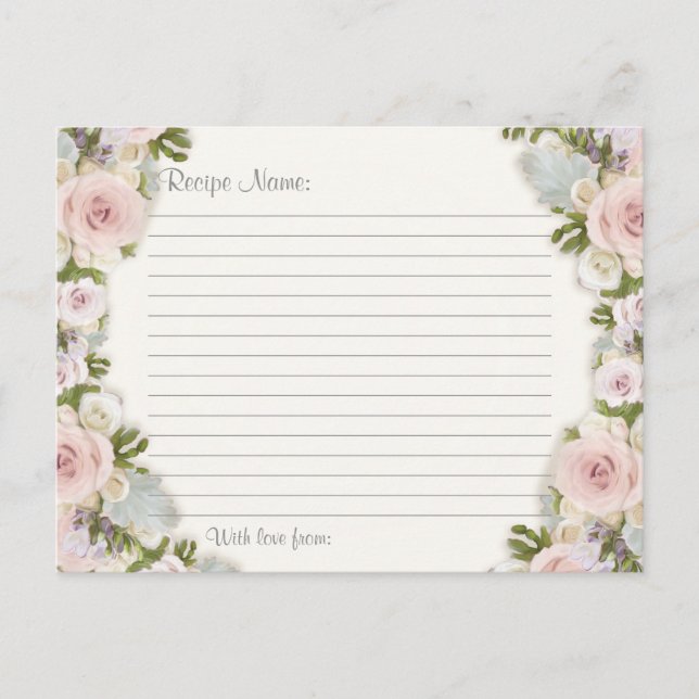 Bridal Shower Tea Party Recipe Rose Pretty Floral Postcard (Front)