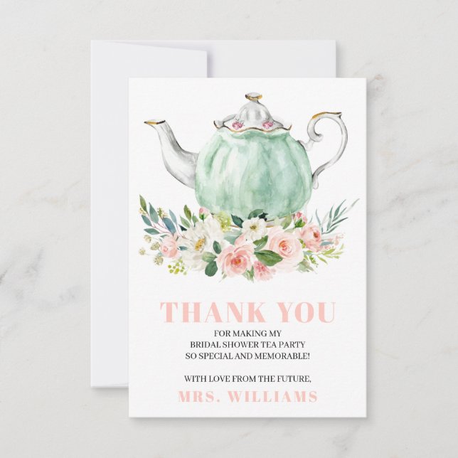 Bridal Shower Tea Party Thank You Card (Front)