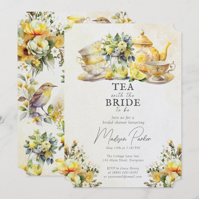 Bridal Shower Tea Party Vintage Invitation (Front/Back)