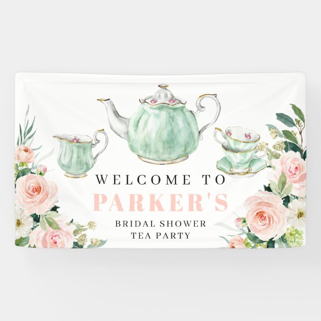 Bridal Shower Tea Party Vinyl Welcome Banner (Horizontal)