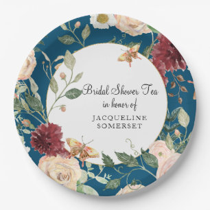 Bridal Shower Tea Party Watercolor Floral Coral Paper Plate