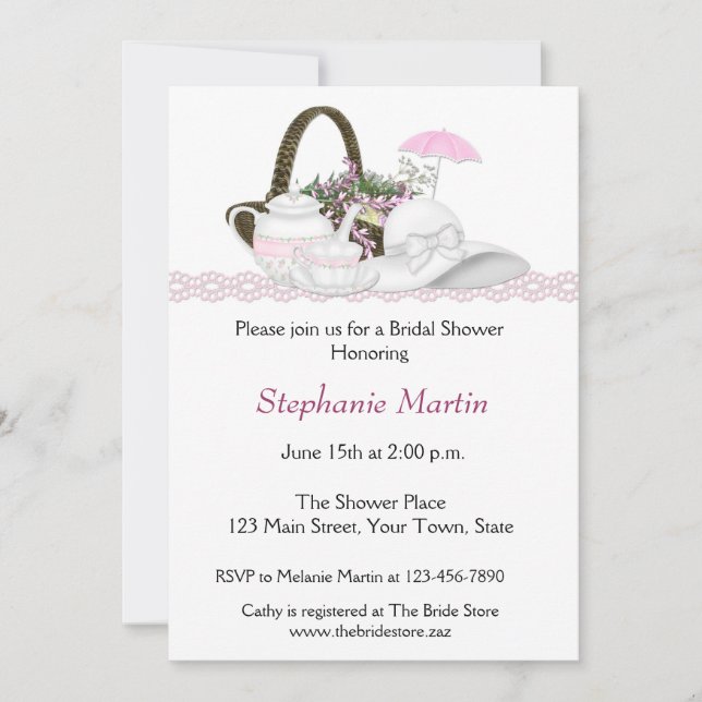 Bridal Shower Tea Pink Invitation (Front)