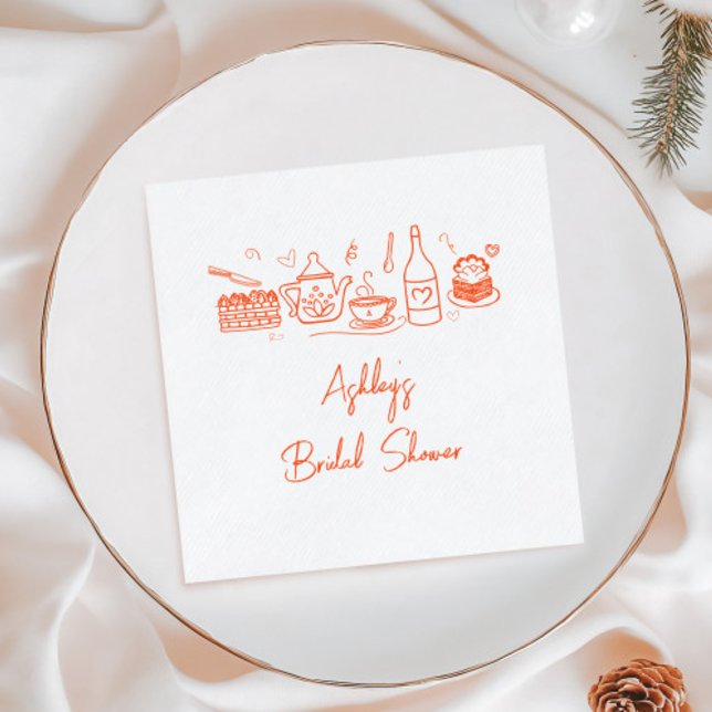 Bridal Shower Tea Theme Whimsical Doodle Napkin (Creator Uploaded)
