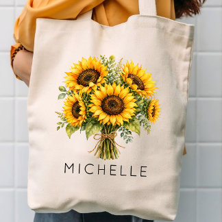  Bridal Shower | Teacher Mom Sunflower Name Tote Bag