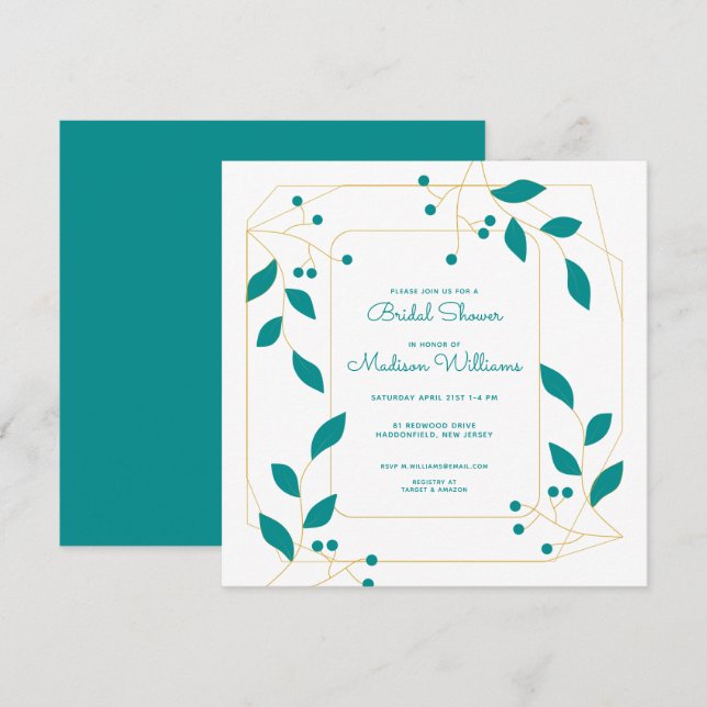 BRIDAL SHOWER Teal & Gold Floral (Front/Back)