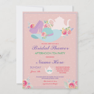 Bridal Shower Teapot Hat Shoes Bachelorette Party Invitation