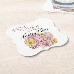 Bridal Shower Terra Cotta Outline Bouquet Custom Paper Coaster