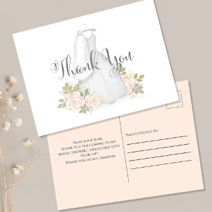 Bridal Shower Thank You Calligraphy Wedding Dress Postcard