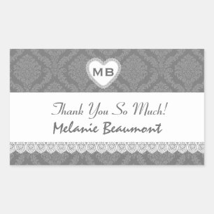 Bridal Shower Thank You Grey Damask V18 Rectangular Sticker