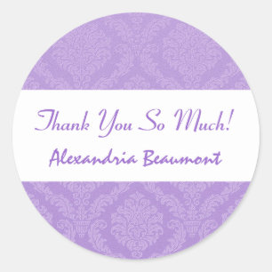 Bridal Shower Thank You Lavender Purple Damask V59 Classic Round Sticker
