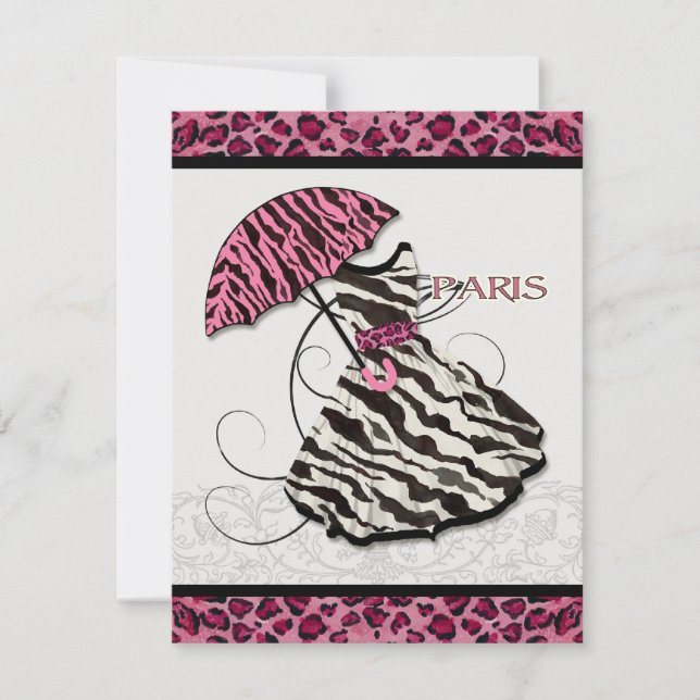 Bridal Shower Thank You Leopard Retro Dress, Paris Card (Front)