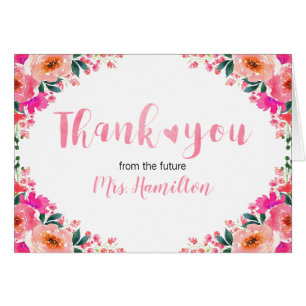 Bridal Shower Thank You Pink Flowers and Heart