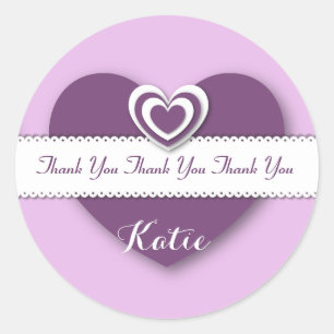 Bridal Shower Thank You Purple White Hearts V07 Classic Round Sticker